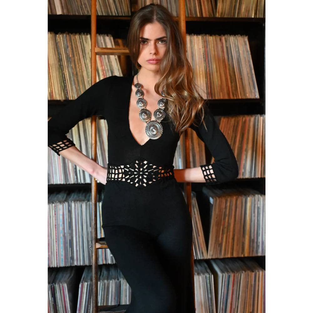 Stoned Immaculate Lady Stardust Knit Cutout Jumpsuit Large 70s Boho